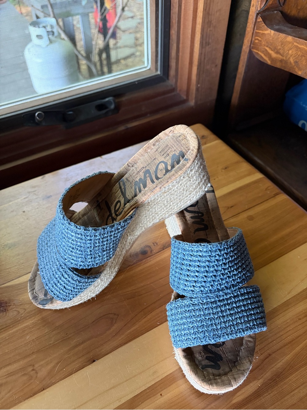 Sam Edelman Blue Woven Espadrille Wedge Sandals